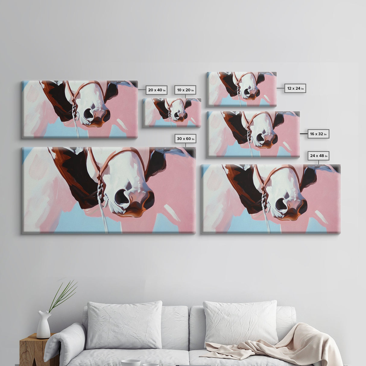 Horse Close Up, Vintage Horse Art, Rustic Wall Art, Southwest Wall Art, Extra Wide Art, Light Pink Wall Art, Framed Canvas Print, Living Room Art