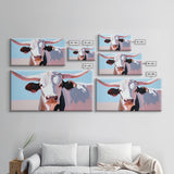 Bull And Bear Art, Rustic Wall Art, Farmhouse Art, Vintage Western Painting, Coastal Cowgirl Art, Framed Canvas Print, Above Couch Art