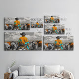Western Cowboy Herding Canvas Print Rustic Wall Art Southwest Wall Art Black Cowgirl Painting Farmhouse Art Extra Wide Panoramic Art