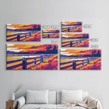 Western Fence, rustic wall art, landscape painting, panoramic art, extra wide art, farmhouse decor, scenic art, Framed Canvas Print, gift idea