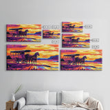 Horse carriage, old west, sunset scene, rustic western art, nostalgic painting, moody colors, extra wide wall art, canvas print