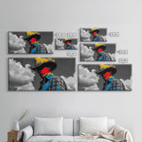 Western Cowboy Portrait Canvas Print Rustic Decor Southwest Wall Art Black Cowgirl Painting Farmhouse Art Extra Wide Horizontal Art