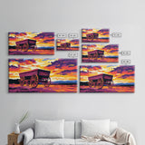 Covered wagon, prairie landscape, rustic western art, historical painting, farmhouse decor, extra wide art, framed canvas print