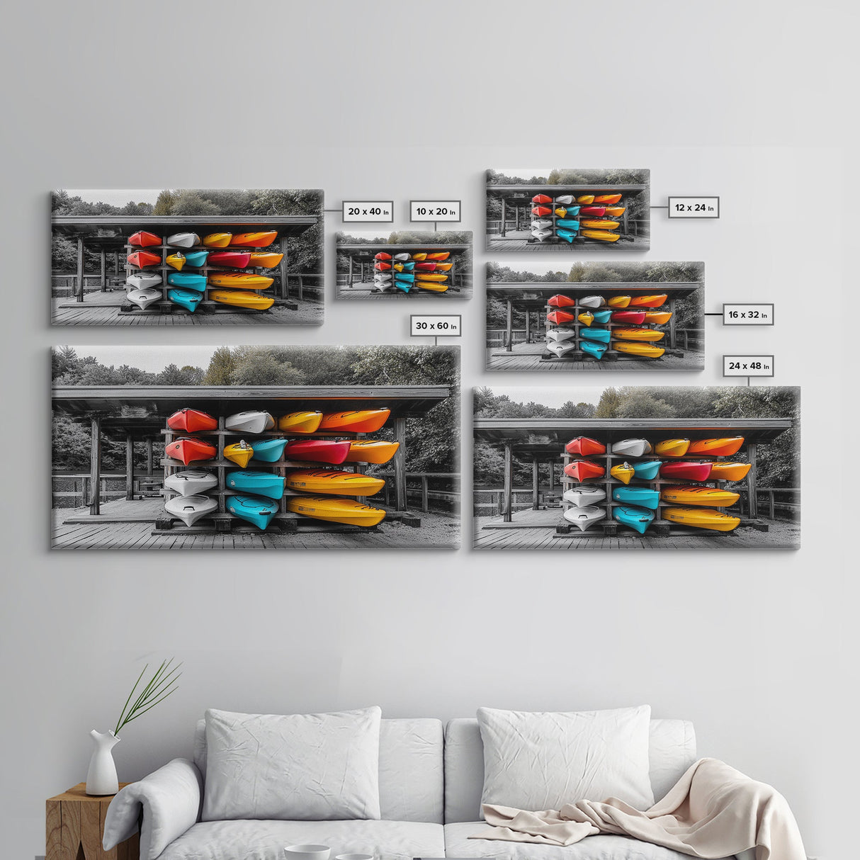Vibrant Kayak Storage Canvas Print Coastal Decor Nautical Painting Lake Tahoe Art Horizontal Wall Art Gift Idea Living Room Art