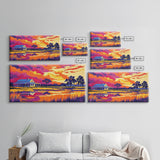 Rural Farmhouse, Rustic Wall Art, Barn Landscape Oil Painting, Farmhouse Art, Framed Canvas Print, Panoramic Art, Above Bed Wall Art