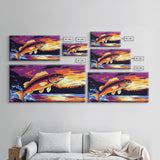 Jumping Bass, Fly Fishing Art, Rustic Decor, Horizontal Wall Art, Landscape Painting, Framed Canvas Print, Above Couch Art, Nautical Decor