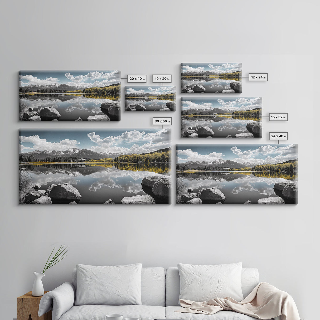 Majestic Lake Reflection Canvas Print Landscape Painting Mountain Painting Nature Wall Art Bedroom Art Extra Wide Panoramic Art