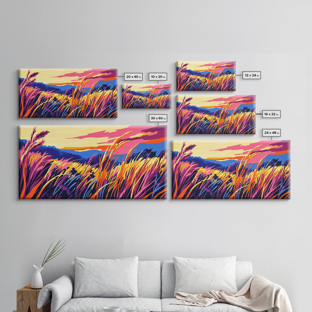 Autumn Field Landscape, fall wall art, panoramic painting, extra wide art, rustic wall art, farmhouse art, canvas print