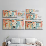 Longhorn Skull Art, southwest wall art, boho art, rustic decor, skull art, extra wide art, wabi sabi art, framed canvas print, farmhouse art