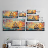 Sailboat at Sunset, nautical painting, coastal decor, seascape painting, beach house art, extra wide art, oil painting, canvas print