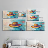 Western Hat, Boho Art, Rustic Wall Art, Southwest Art, Moody Painting, Extra Wide Art, Minimalist Art, Framed Canvas Print