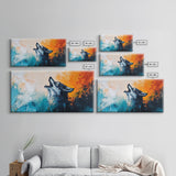 Howling Wolf Art, Framed Canvas Print, Southwest Wall Art, Moody Art, Rustic Decor, Extra Wide Art, Above Couch Art, Wildlife Painting