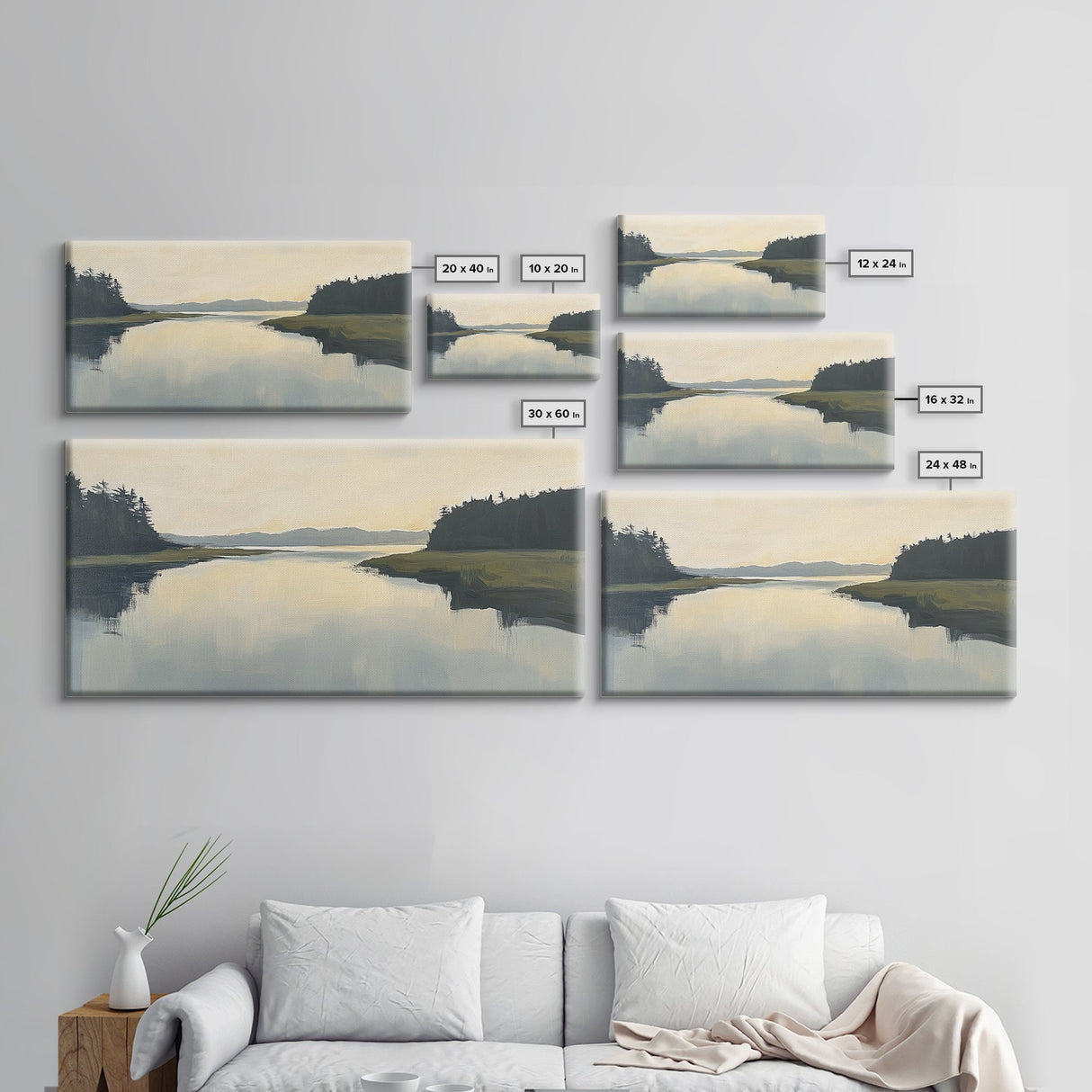 Marsh, Landscape Painting, Minimalist Art, Wabi Sabi Art, Moody Art, Guest Room Art, Above Bed Wall Art, Framed Canvas Print, Extra Wide Art
