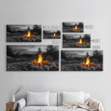 Rustic Campfire Art Framed Canvas Print | Moody Art | Cozy Cabin Wall Art | Above Couch Art | Warm Fireplace Decor | Gift Idea | Fall Wall Art