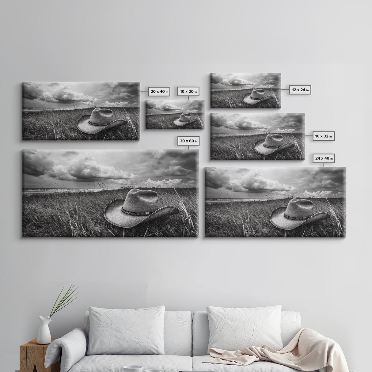 Cowboy Hat, rustic decor, wabi sabi art, western painting, southwest wall art, boho art, moody photography, Framed Canvas Print