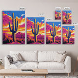 Southwest Cactus Art, Desert Wall Decor, Pink Orange Wall Art, Bold Sunset Art, Framed Canvas Print, Gift Idea, Rustic Wall Art