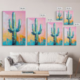 Abstract Cactus Painting, Boho Desert Art, Pink Green Wall Art, Southwest Wall Decor, Framed Canvas Print, Bold Colorful Art