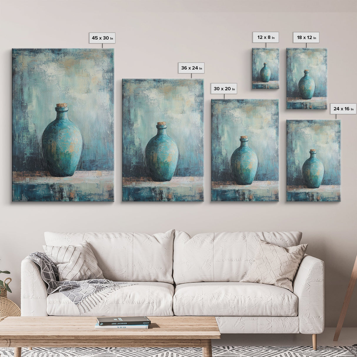 Teal Bottle, Wabi Sabi Art, Minimalist Wall Art, Canvas Print, Green Wall Art, Rustic Decor, Sage Green Wall Art, Moody Art, Gift Idea