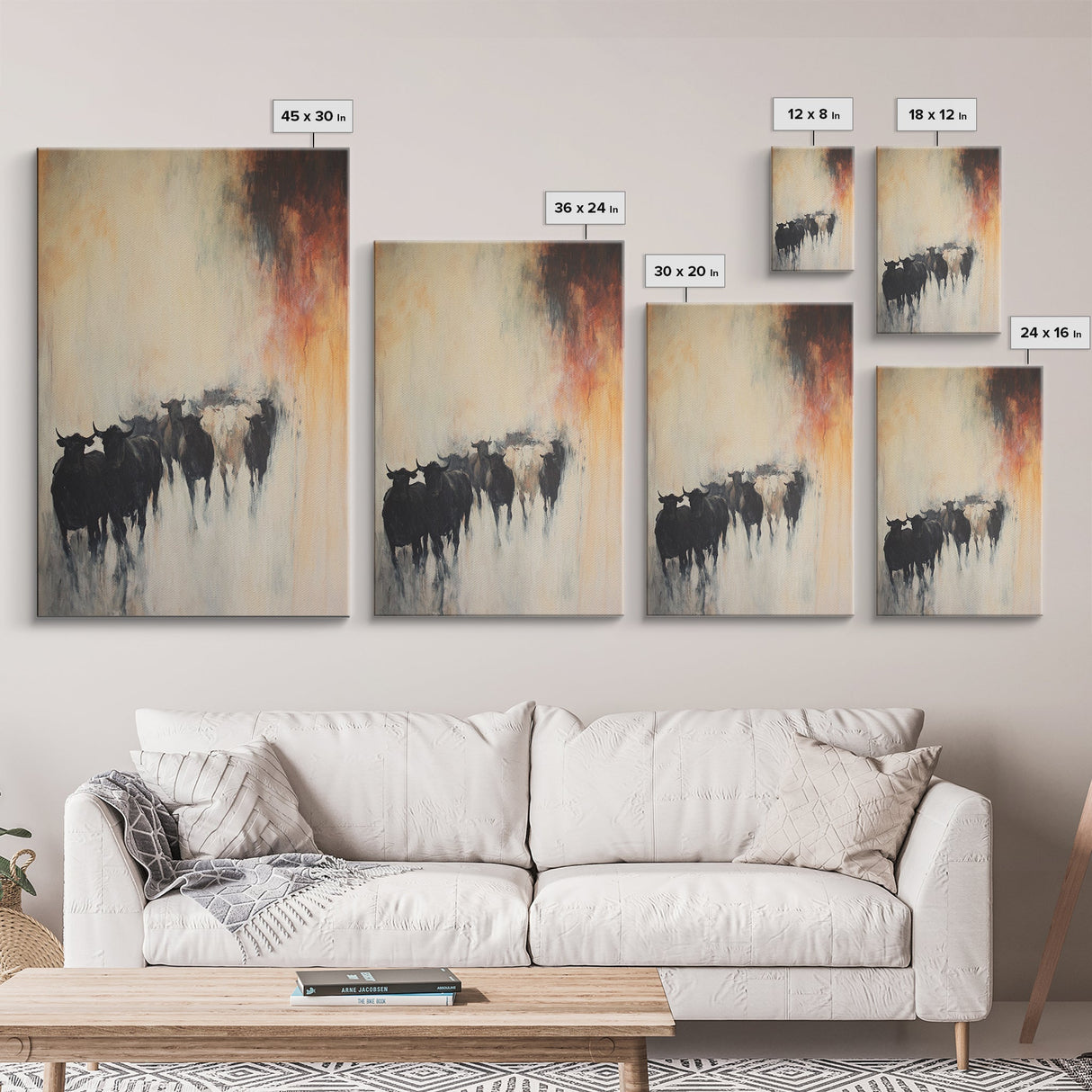 Foggy Cattle, moody art, bull and bear art, rustic wall art, farmhouse art, vintage aesthetic, country home, Canvas Print