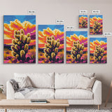 Sunset Cactus, Joshua tree art, pink orange wall art, southwest wall art, gift idea for him, extra wide art, bold colors, Framed Canvas Print