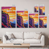 Mountain Cliffs, Southwest Sunset, Canyon Painting, Framed Canvas Print, Pink Orange Wall Art, Joshua Tree Art, Panoramic Art
