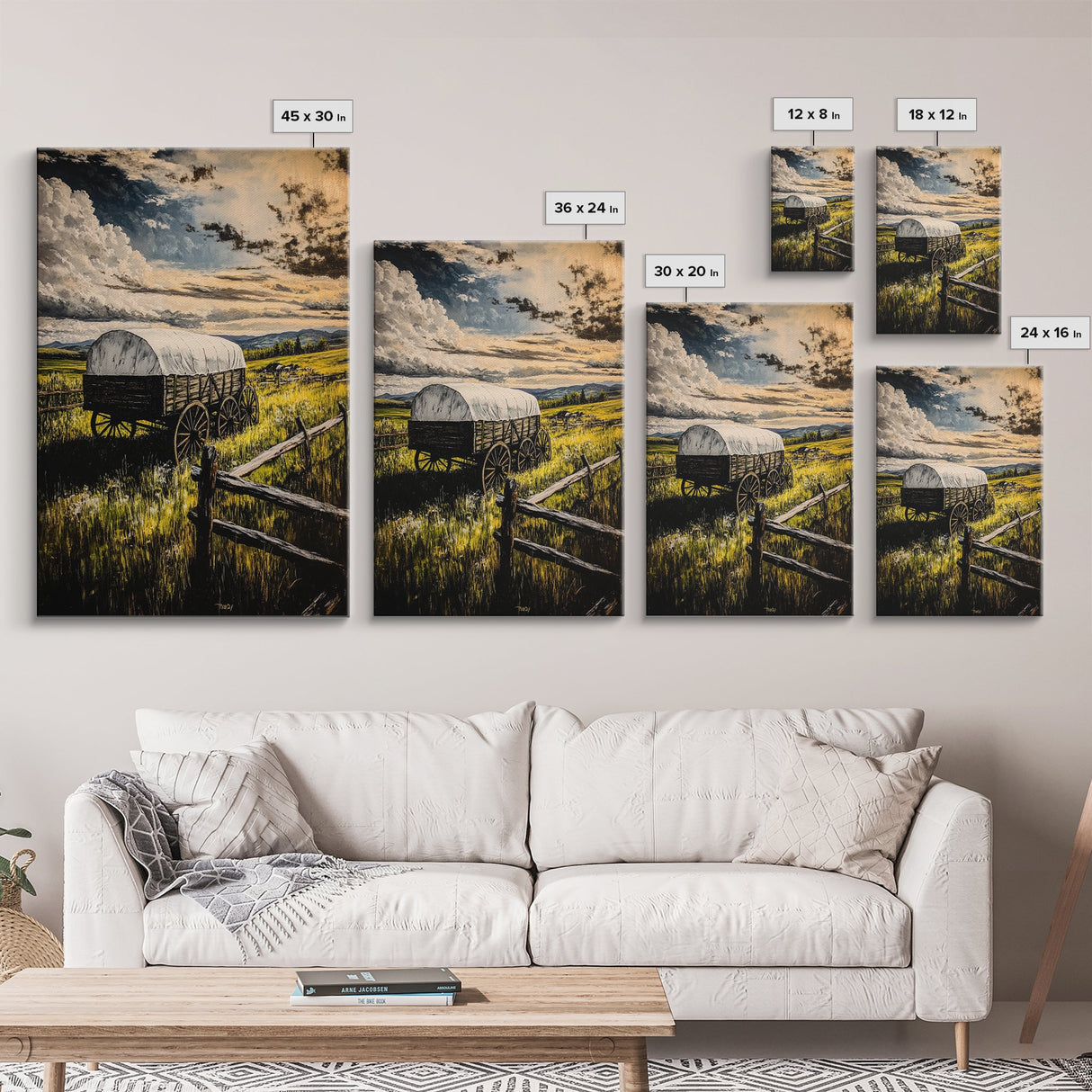 Prairie Wagon, Stormy Sky, Western Landscape, Framed Canvas Print, Rustic Wall Art, Barn Landscape Oil Painting, Farmhouse Art, Moody Art