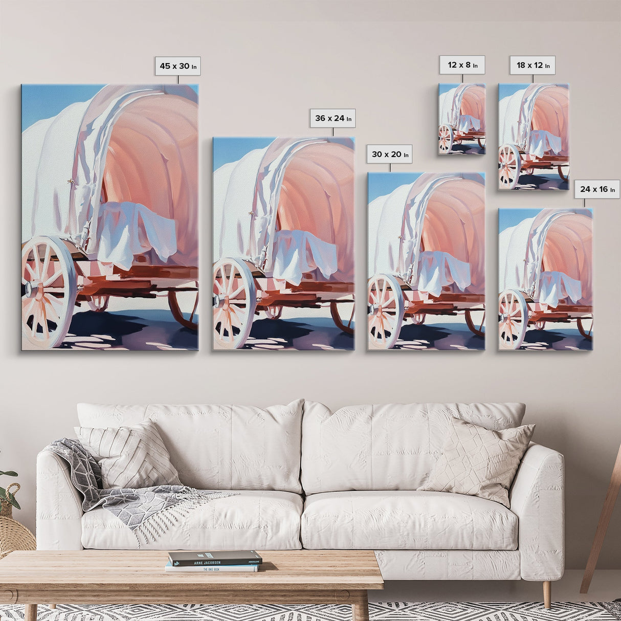 Rustic Wagon, pink abstract art, light pink wall art, vintage horse art, farmhouse art, rustic wall art, framed canvas print, gift idea