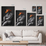 Cowboy portrait, rustic art, western style, framed canvas print, country decor, cowboy hat, moody photography, black and white wall art