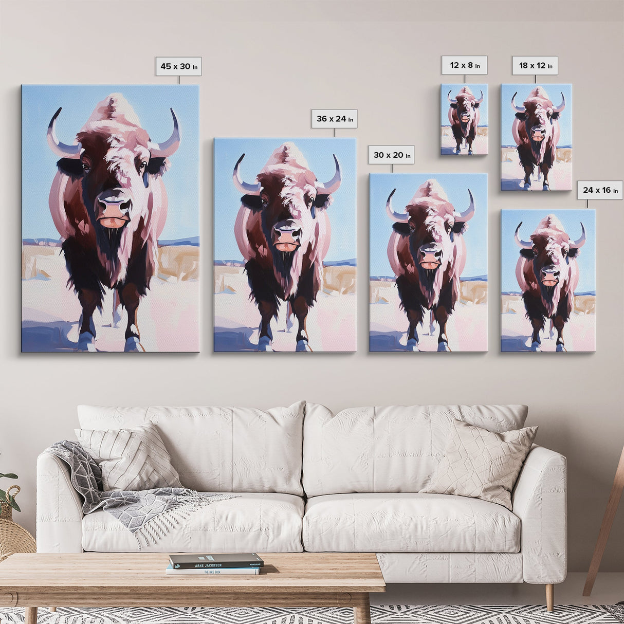 Majestic Bison, Southwest Wall Art, Rustic Decor, Bull And Bear Art, Canvas Print, Farmhouse Style, Living Room Art, Western Painting
