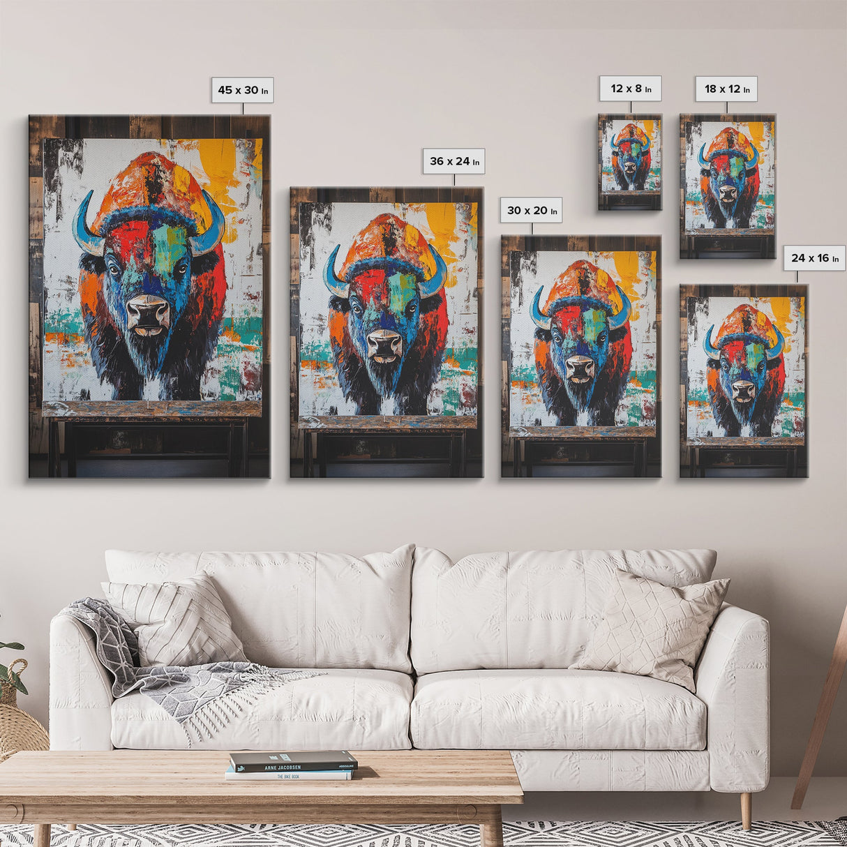 Abstract Bison, Graffiti Wall Art, Bold Colors, Rustic Wall Art, Framed Canvas Print, Farmhouse Art, Southwest Decor, Western Art