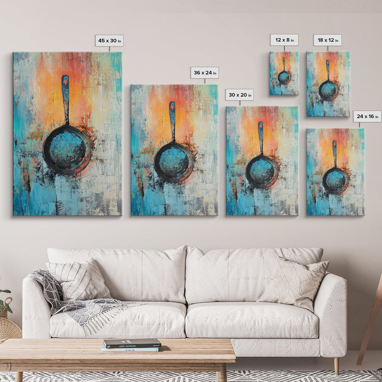 Abstract Frying Pan, kitchen art, food review kitchen art, rustic decor, geometric wall art, coffee wall art, Canvas Print