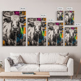 Black and White Cow, rustic art, farmhouse art, bull and bear art, southwest wall art, abstract animal painting, Framed Canvas Print