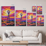 Vibrant Windmill Sunset, pink orange wall art, windmill wall art, rustic art, farmhouse art, canvas print, above couch art, gift idea for her