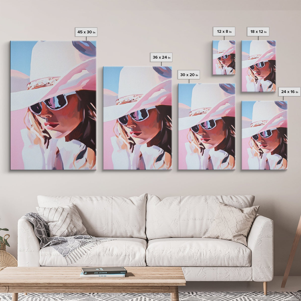 Pink Cowgirl Portrait, black cowgirl painting, western art, pink wall art for dorm, rustic decor, framed canvas print, gift idea for her