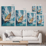 Wooden Boat in Waves, nautical painting, coastal decor, ocean waves art, seascape painting, framed canvas print, living room art, rustic art