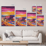 Sunset Wagon Art, pink orange wall art, Joshua tree art, rustic wall art, warm tones painting, framed canvas print, gift idea, extra wide art