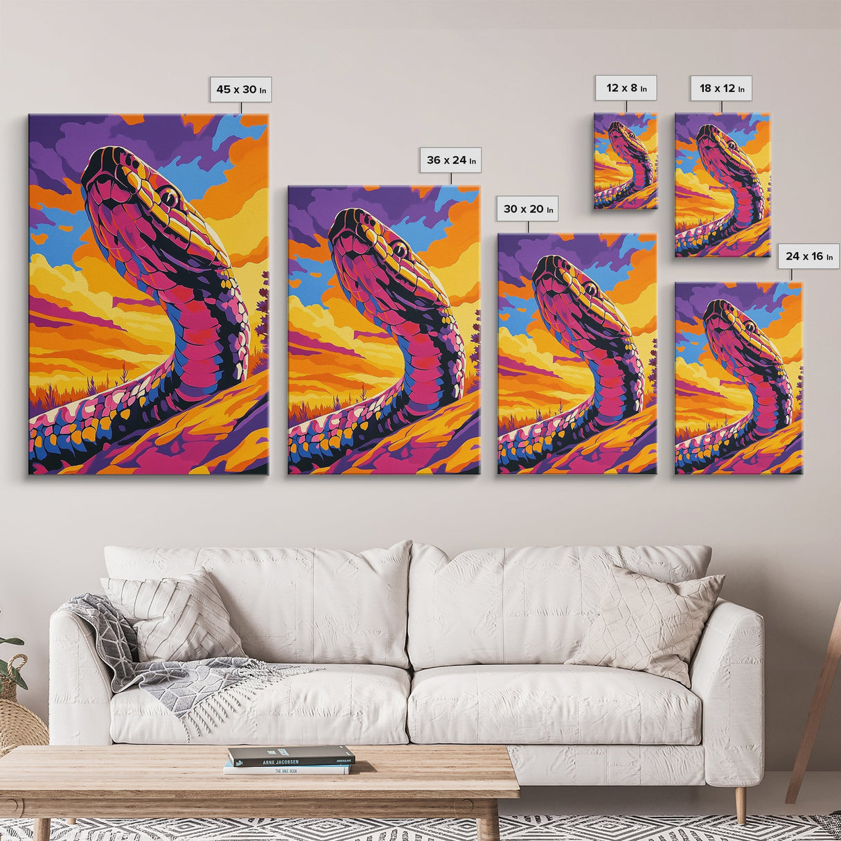 Desert Serpent, Colorful Snake Art, Southwest Wall Art, Boho Home Decor, Wildlife Painting, Framed Canvas Print, Rustic Art