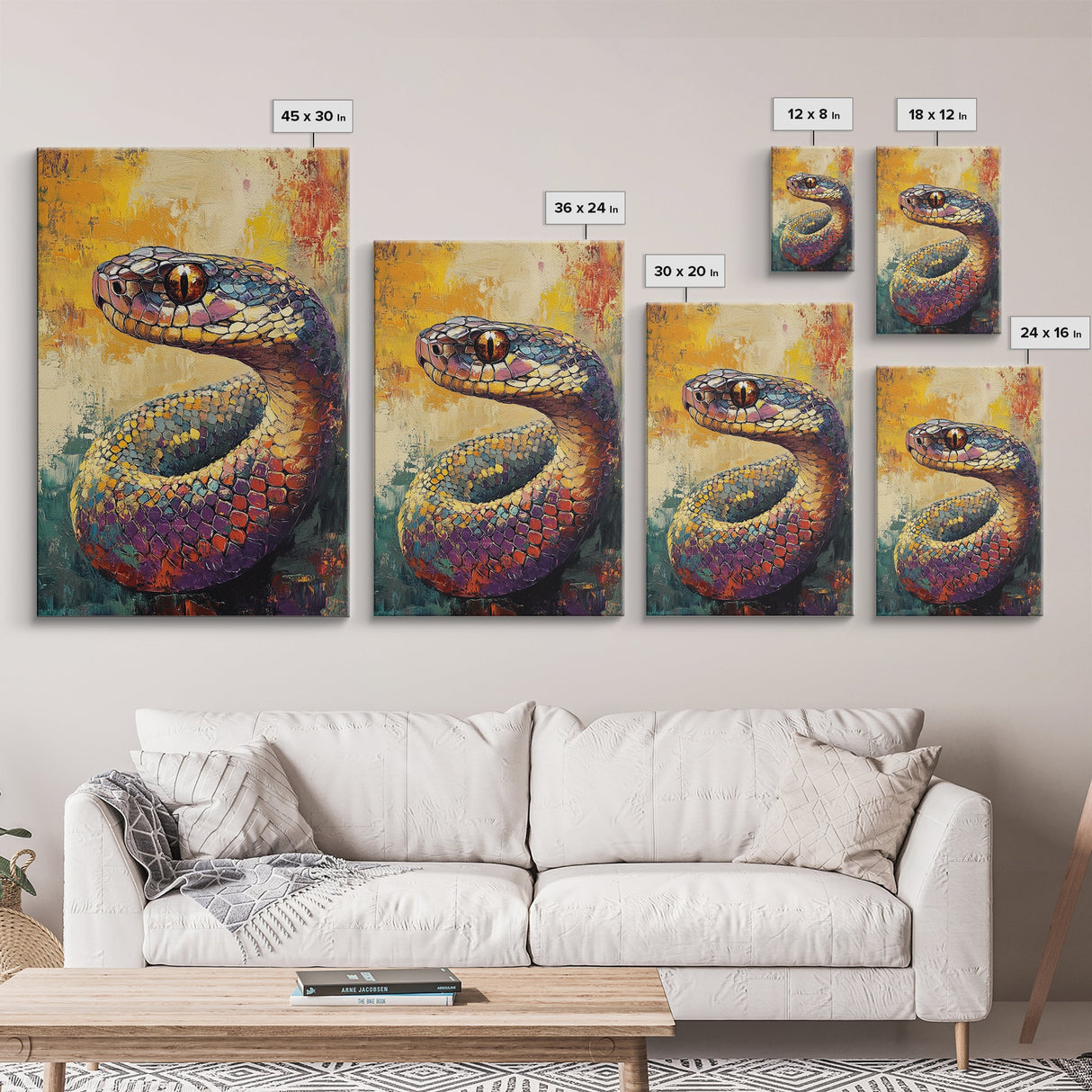 Snake Close-Up, Bold Reptile Painting, Southwest Art, Moody Animal Art, Desert Wall Art, Unique Home Decor, Canvas Print