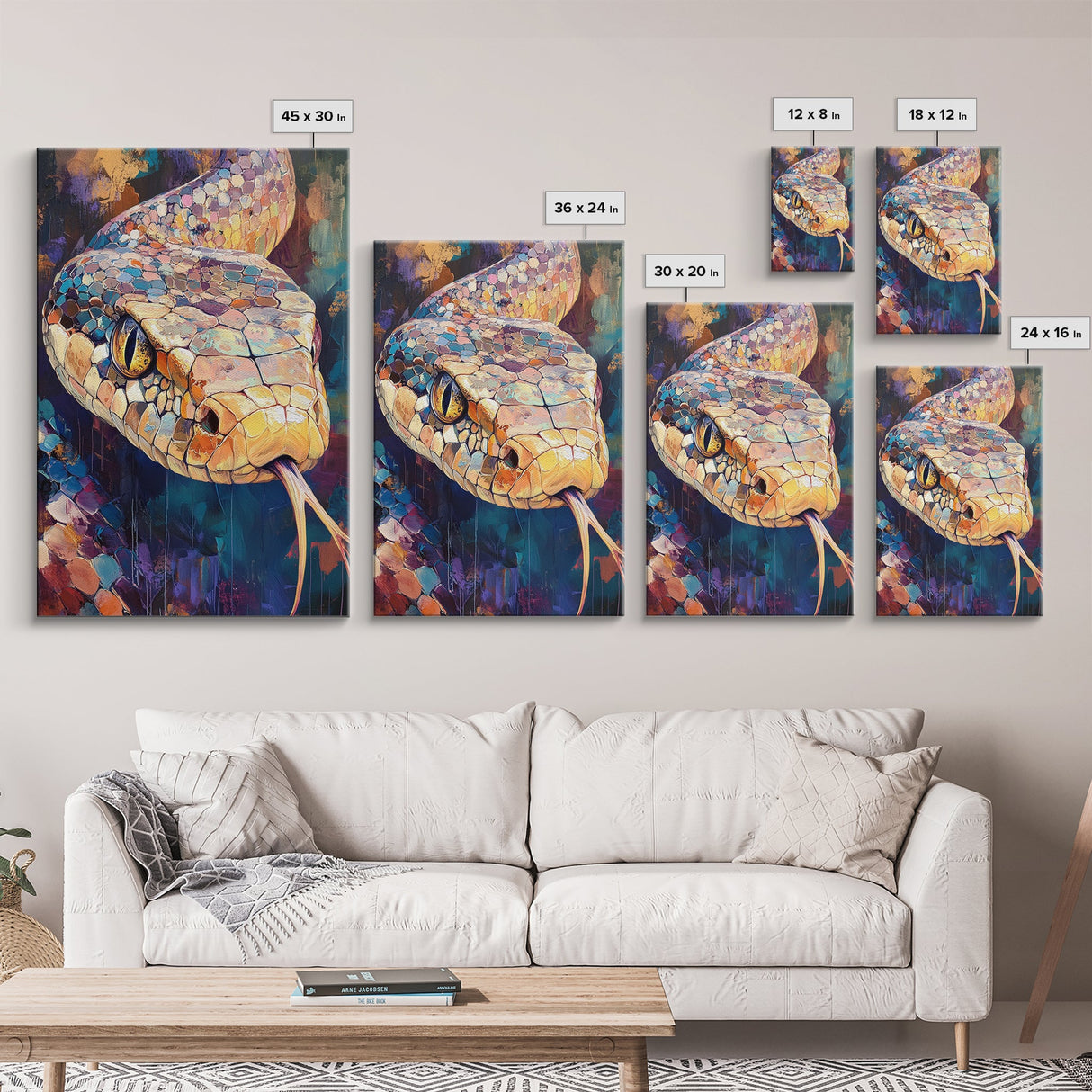 Moody Snake Art, Abstract Wildlife Painting, Colorful Serpent, Southwest Decor, Rustic Art, Framed Canvas Print, Unique Gift