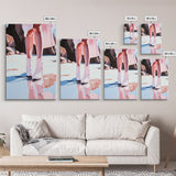 Woman at Beach, Coastal Art, Light Pink Wall Art, Boho Art, Minimalist Painting, Nautical Decor, Framed Canvas Print, Gift Idea