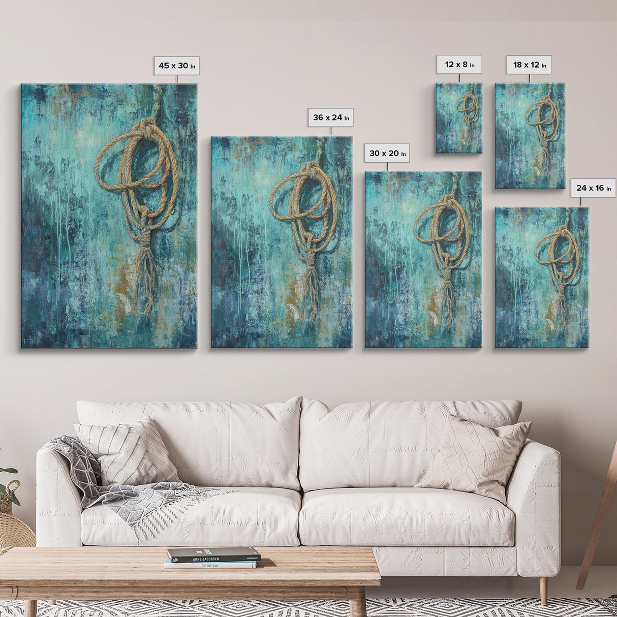 Hanging Rope Art, Moody Art, Framed Canvas Print, Coastal Decor, Wabi Sabi Art, Southwest Wall Art, Nautical Wall Art, Rustic Art