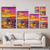 Western beach wagon, rustic decor, pink orange wall art, coastal cowgirl wall art, framed canvas print, above sofa art, boho art