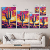 Saguaro Cactus, Desert Sunset, Vibrant Landscape, Southwest Wall Art, Canvas Print, Extra Wide Art, Rustic Decor, Joshua Tree Art
