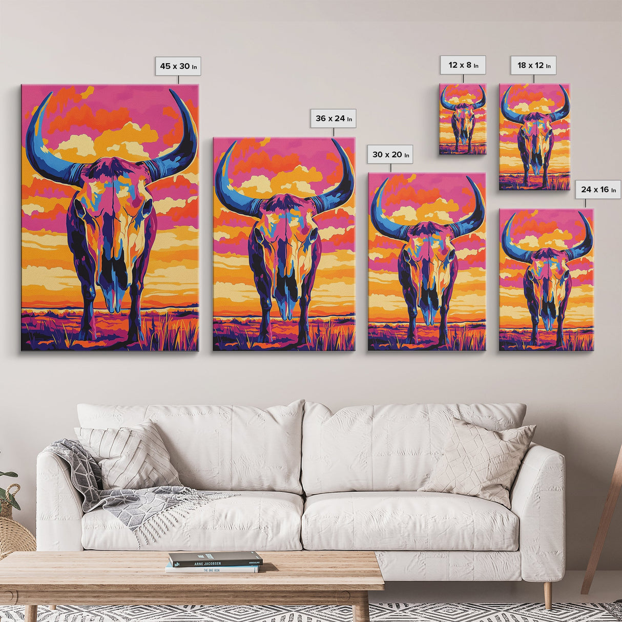 Bull Skull Art, Teal Wall Art, Rustic Wall Art, Framed Canvas Print, Moody Art, Boho Aesthetic, Extra Wide Art, Southwest Decor, Gift Idea