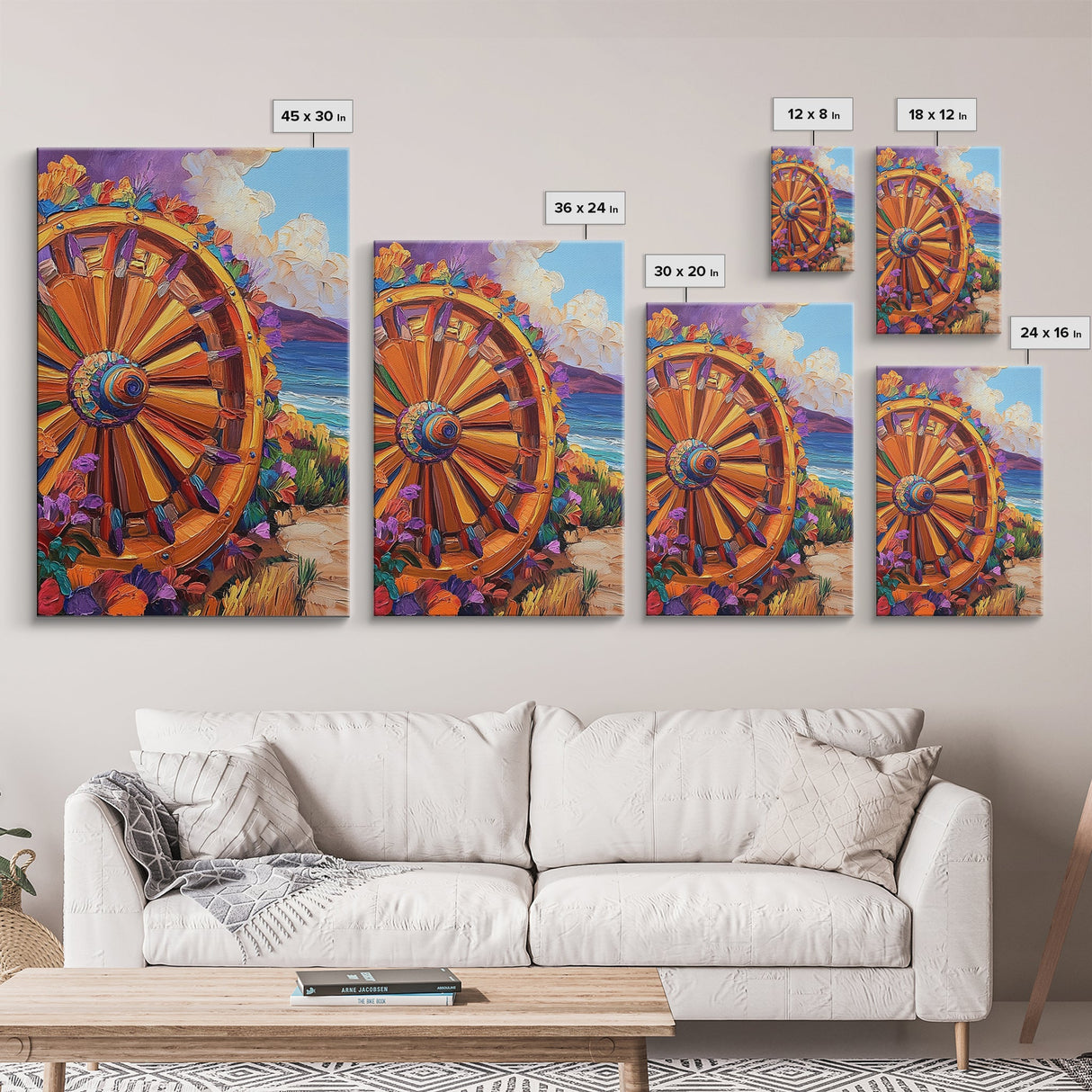 Wagon Wheel Art, Wildflower Painting, Rustic Wall Art, Framed Canvas Print, Boho Aesthetic, Southwest Decor, Farmhouse Art, Gift Idea