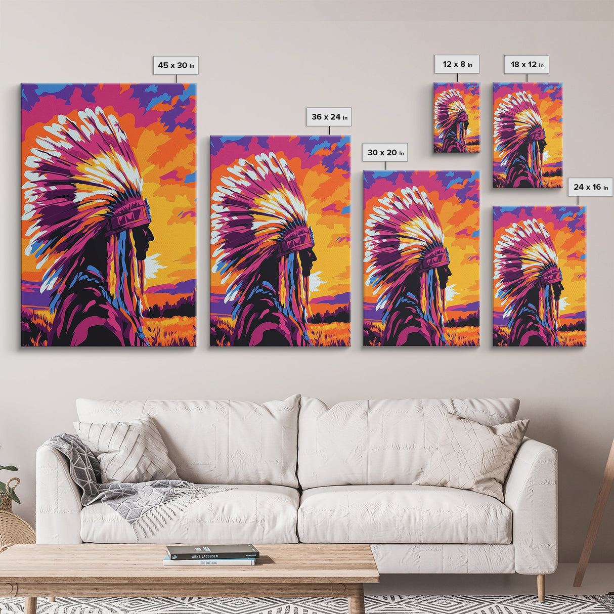 Native American Art, Bold Color Painting, Southwest Wall Art, Framed Canvas Print, Rustic Decor, Moody Art, Extra Wide Art, Gift Idea