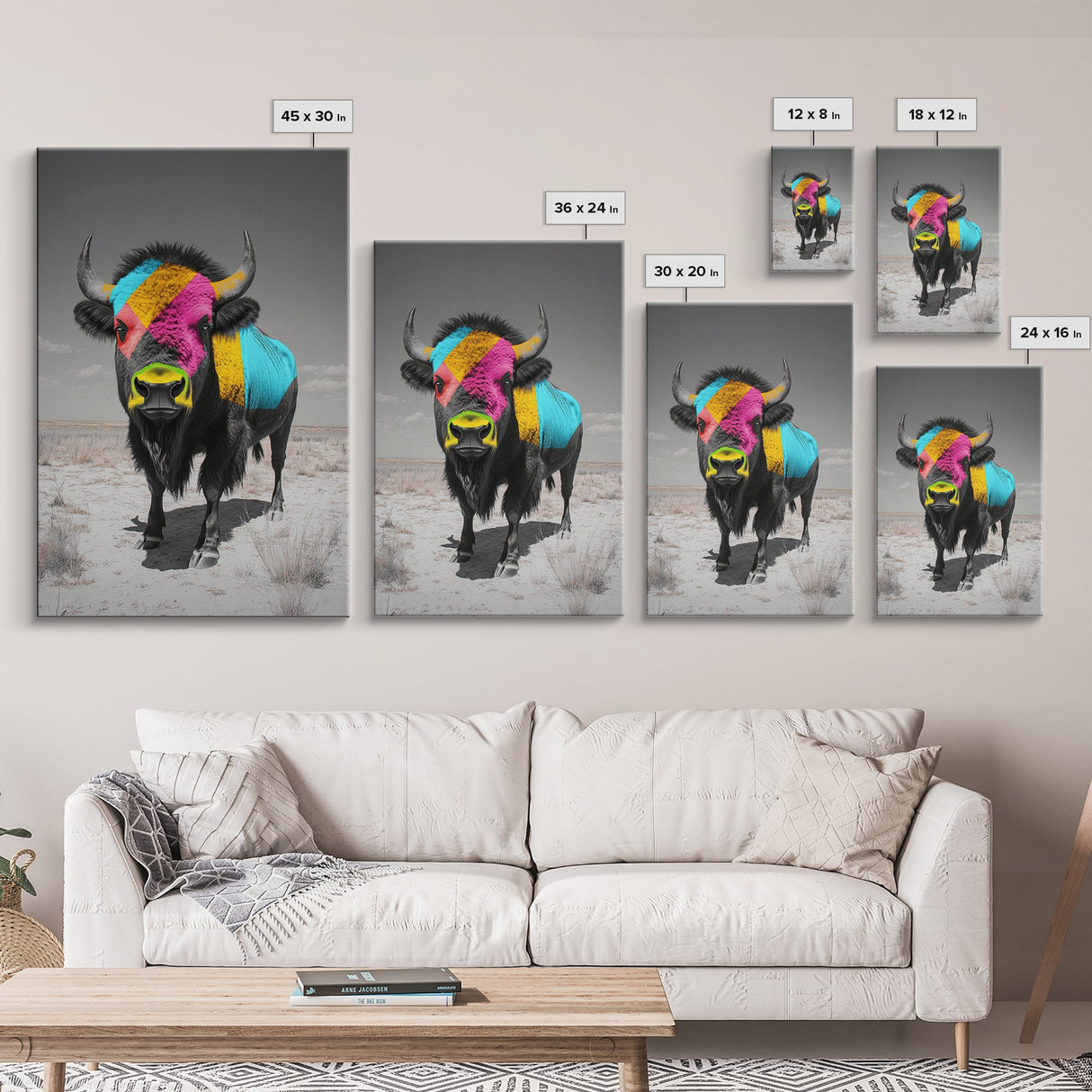 Colorful Bison Art, Southwest Wall Art, Rustic Decor, Boho Art, Buffalo Painting, Gift Idea, Canvas Print, Farmhouse Art