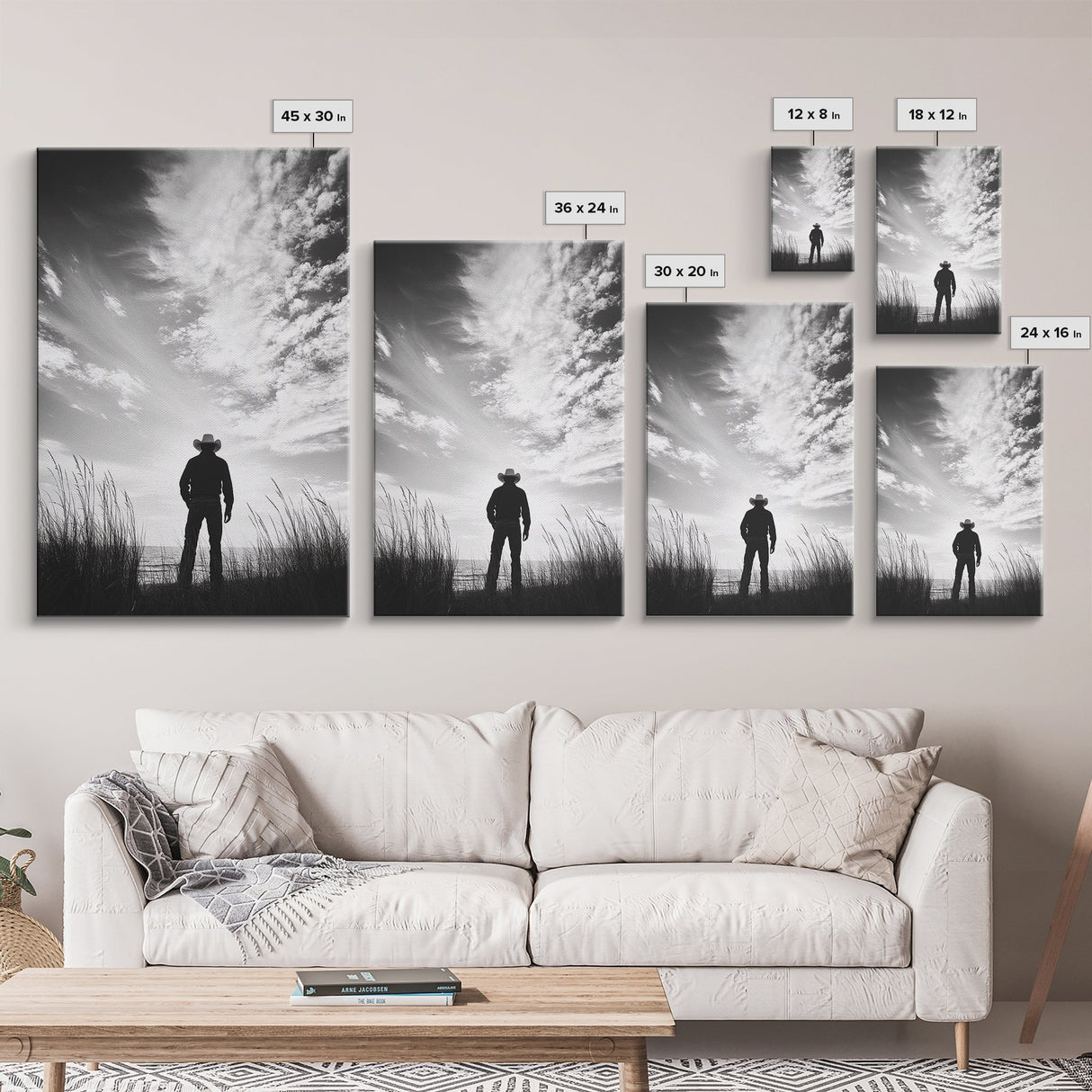 Lone Cowboy, coastal cowgirl wall art, moody art, western art, rustic decor, wabi sabi art, framed canvas print, extra wide art