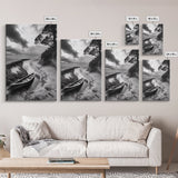 Abandoned boat, coastal decor, moody art, wabi sabi wall art, nature photography, nautical art, black and white wall art, canvas print