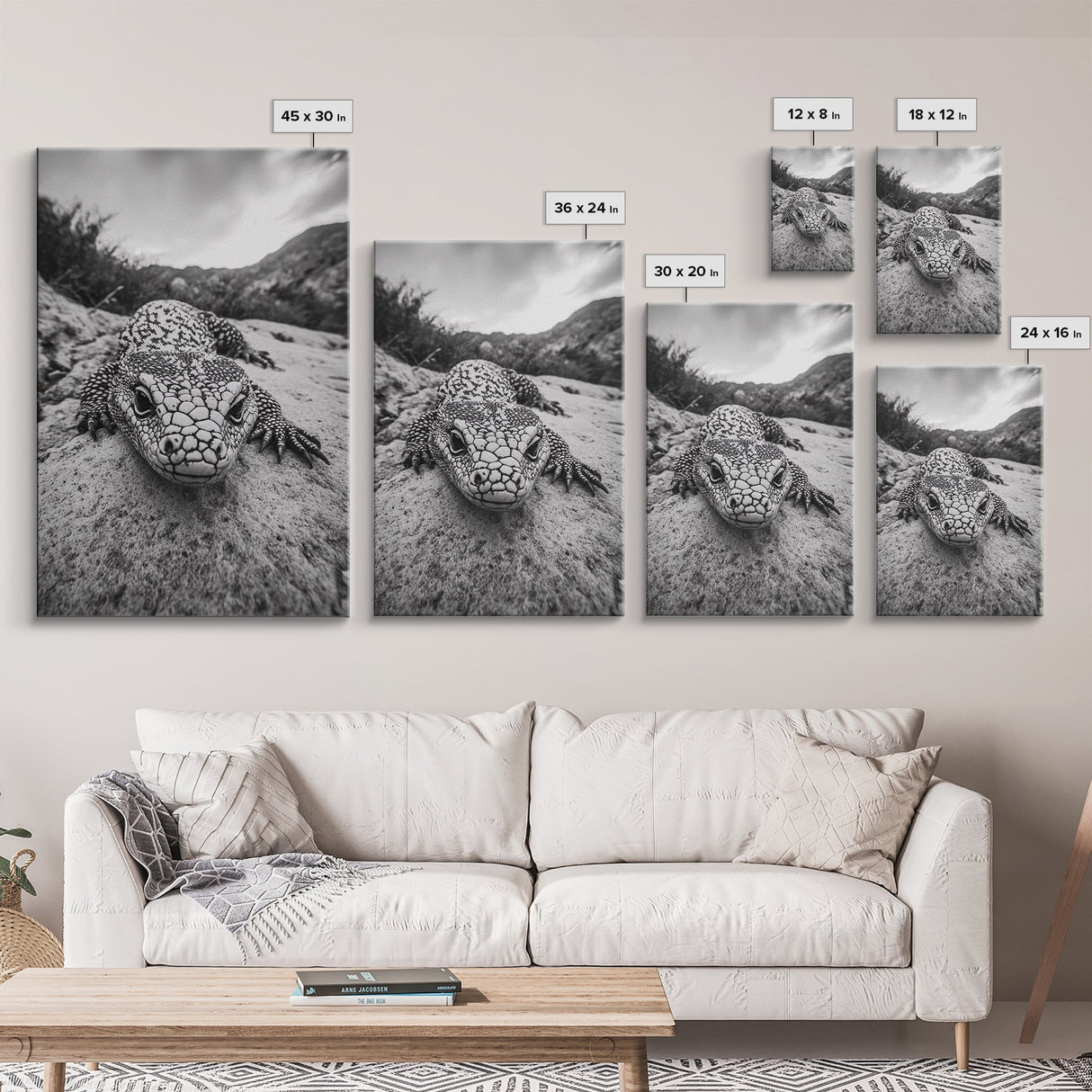 Lizard art, wildlife photography, moody art, desert decor, black and white photography, wabi sabi wall art, framed canvas print, unique gift